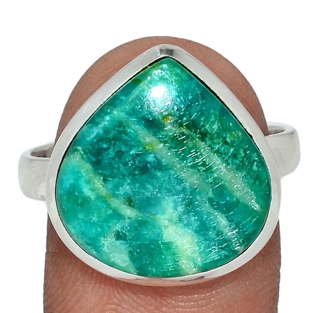 Green Amazonite 925 Sterling Silver Ring - Size 11